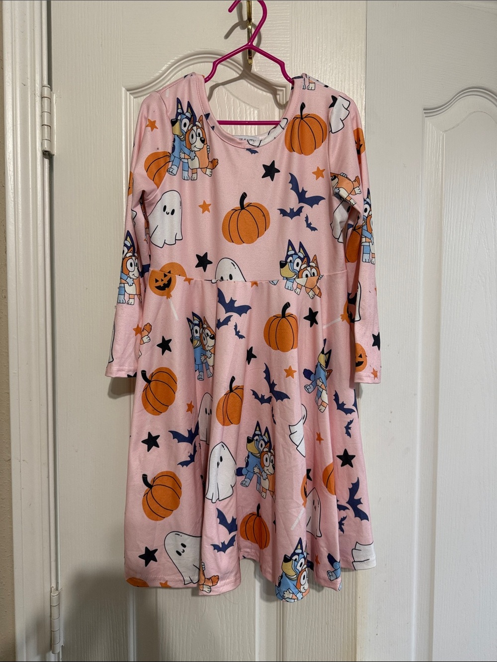Kids Pink Halloween Dress Costume with Pumpkins & Ghosts Bluey